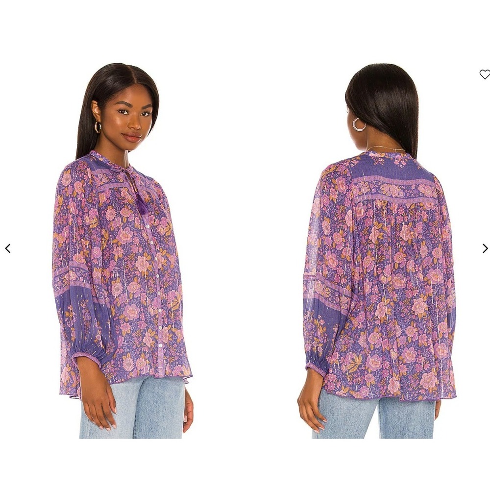 Spell & The Gypsy Collective X REVOLVE Juniper Blouse Purple Floral Metallic S